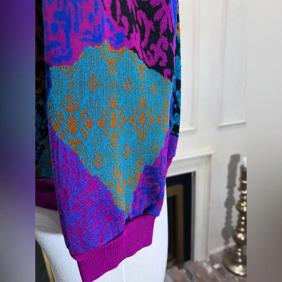 Vintage Village Fair Sweater Colorful 80s 90sKnit Abstract Bold Graphic Pullover - Picture 5 of 8